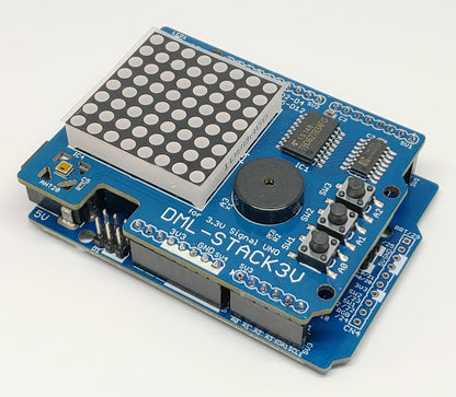 DML-STACK3V （8x8 ドットマトリックスLED、加速度、温度・湿度センサー、圧電スピーカー、タクトスイッチ搭載）シールドキット