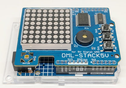 DML-STACK5V （8x8 ドットマトリックスLED、加速度、温度・湿度センサー、圧電スピーカー、タクトスイッチ搭載）シールドキット