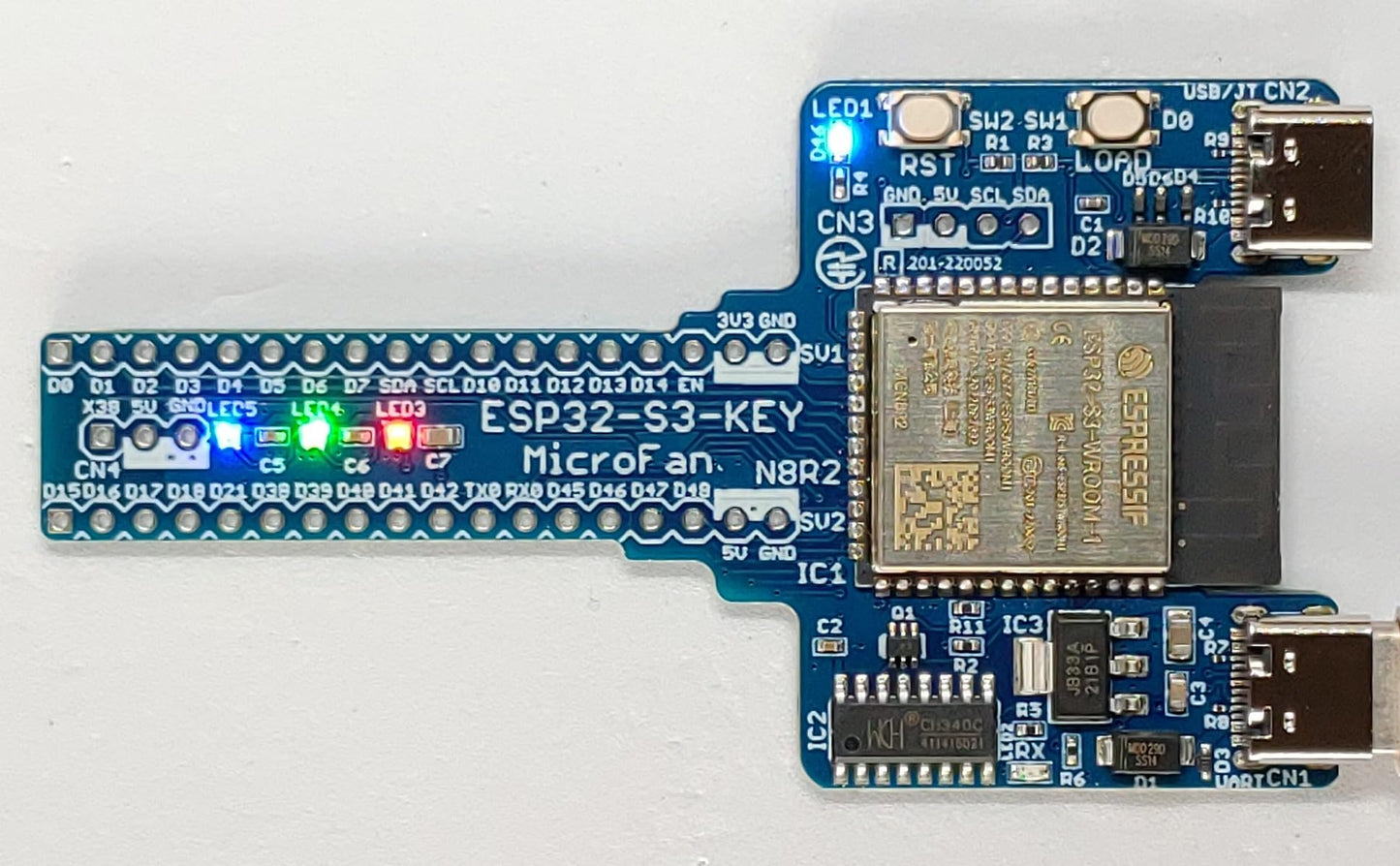ESP32-S3-KEY-R2 (ESP32-S3-WROOM-1, 8MFLASH, 2MPSRAM開発ボード) Type-C USBコネクタ 技適取得済