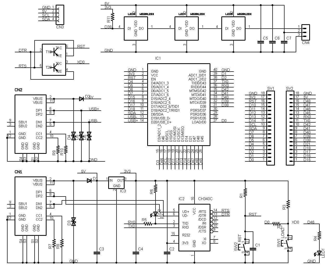 ESP32-S3-KEY-R2 (ESP32-S3-WROOM-1, 8MFLASH, 2MPSRAM開発ボード) Type-C USBコネクタ 技適取得済