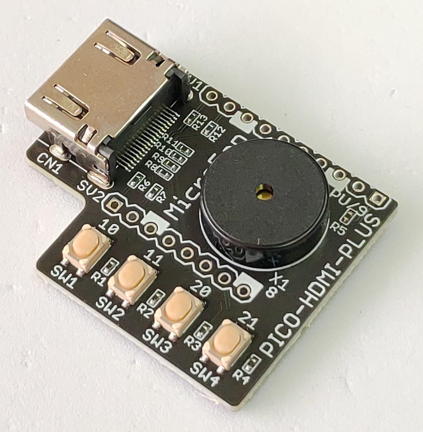PICO-HDMI-PLUS (PicoDVI対応: Raspberry Pi PICO/PICO W/PICO 2用HDMIコネクタ基板) タクトスイッチx4、圧電スピーカー搭載