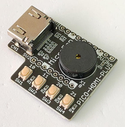 PICO-HDMI-PLUS (PicoDVI対応: Raspberry Pi PICO/PICO W/PICO 2用HDMIコネクタ基板) タクトスイッチx4、圧電スピーカー搭載
