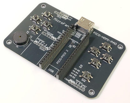 PICO-HDMI-PAD (PicoDVI対応: Raspberry Pi PICO/PICO W/PICO 2用HDMIコネクタ基板) 加速度センサー・ジャイロセンサー、タクトスイッチx8、圧電スピーカー搭載