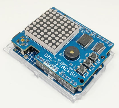 DML-STACK5V （8x8 ドットマトリックスLED、加速度、温度・湿度センサー、圧電スピーカー、タクトスイッチ搭載）シールドキット