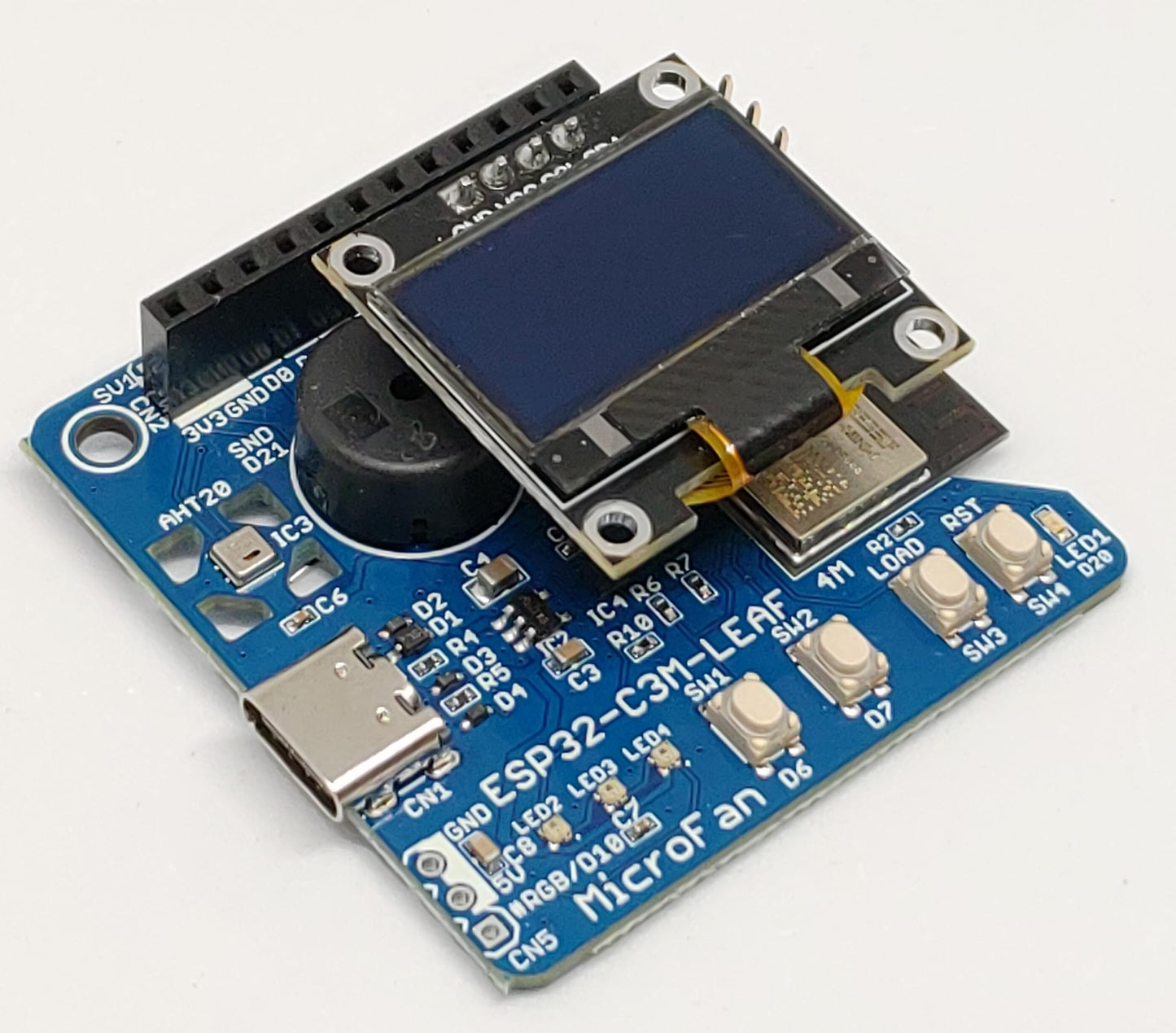 ESP32-C3M-LEAF (ESP32-C3-MINI-1, 4M) 入出力・センサー付き開発ボード USB Type-C インターフェース付き 技適取得済