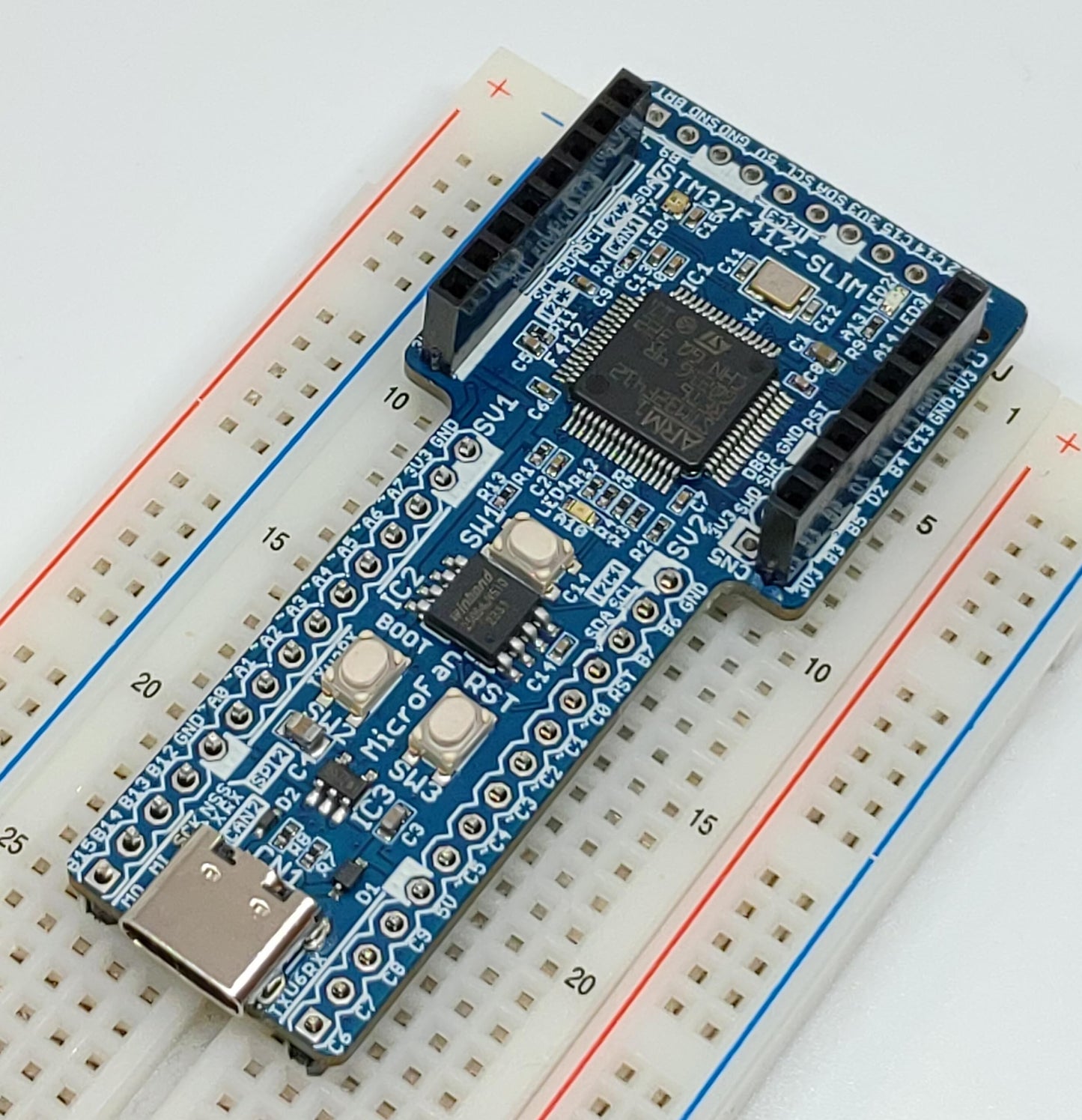 STM32F412-SLIM (STM32F412RE, ARM Cortex-M4, 100MHz, 512KFlash, 256KRAM)+8MFLASH開発ボード Type-C USBコネクタ