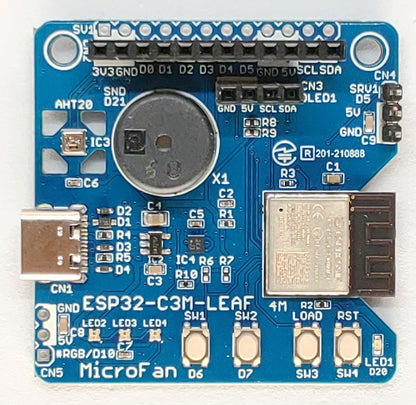 ESP32-C3M-LEAF (ESP32-C3-MINI-1, 4M) 入出力・センサー付き開発ボード USB Type-C インターフェース付き 技適取得済