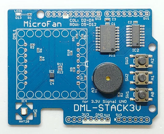 DML-STACK3V （8x8 ドットマトリックスLED、加速度、温度・湿度センサー、圧電スピーカー、タクトスイッチ搭載）シールドキット