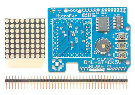 DML-STACK5V （8x8 ドットマトリックスLED、加速度、温度・湿度センサー、圧電スピーカー、タクトスイッチ搭載）シールドキット