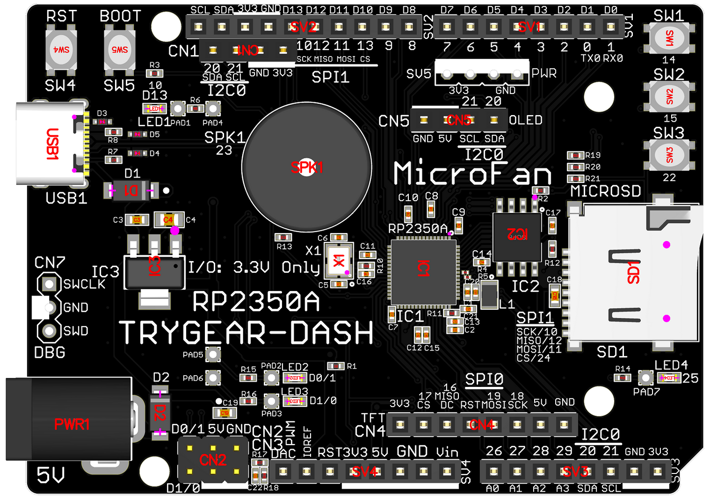 TRYGEAR-DASH-RP2350A (RP2350A, Dual ARM Cortex-M33 8MB Flash)