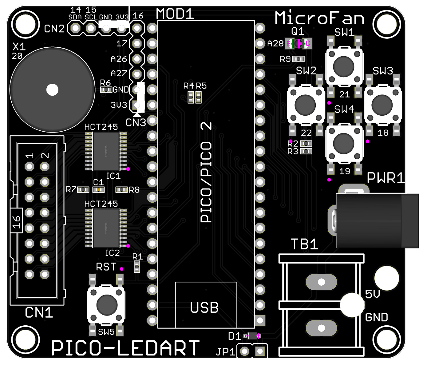 PICO-LEDART RGB LED パネル HUB75コントローラ (Raspberry Pi PICO/PICO2/PICO2 W対応)