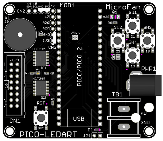 PICO-LEDART RGB LED パネル HUB75コントローラ (Raspberry Pi PICO/PICO2/PICO2 W対応)