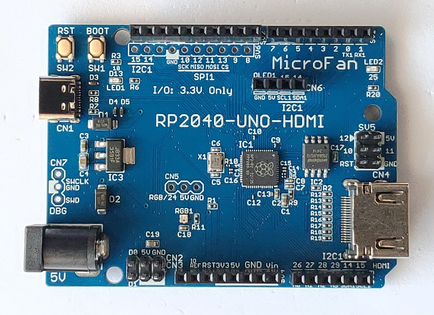 RP2040-UNO-HDMI (RP2040, Dual ARM Cortex-M0+ 8MB Flash) PicoDVI対応開発ボード