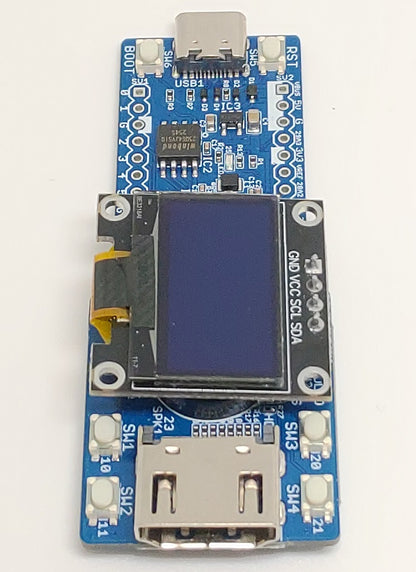 RP2350A-DVI (8MB Flash、DVI出力、タクトスイッチ x4、圧電スピーカー、加速度センサー)