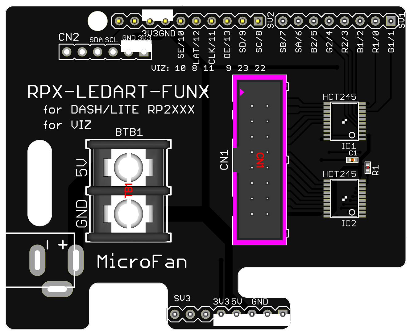 RPX-LEDART-FUNX TRYGEAR用HUB75拡張ボード