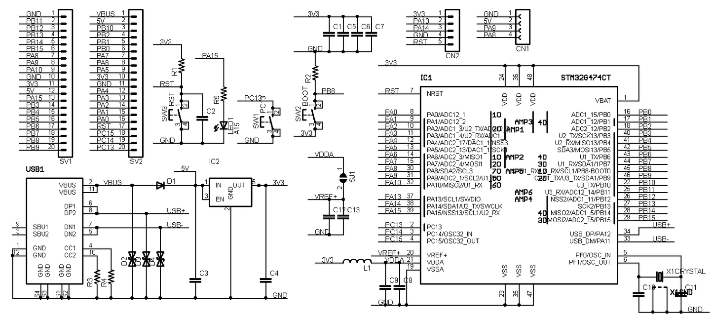 STM32G474-MINI ( STM32G474CBT6, ARM Cortex-M4, 170MHz, 128KFlash, 128KRAM) 開発ボード Type-C USBコネクタ