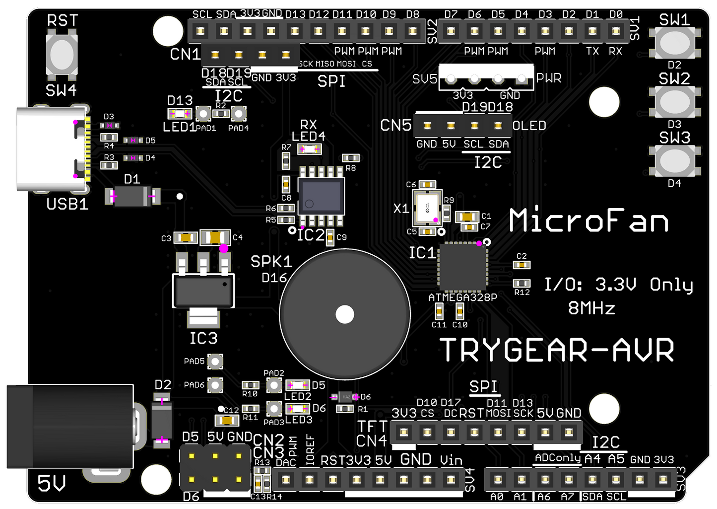 TRYGEAR-AVR (ATmega328P UNO R3 準拠, 3.3V 8MHz)