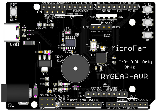 TRYGEAR-AVR (ATmega328P UNO R3 準拠, 3.3V 8MHz)