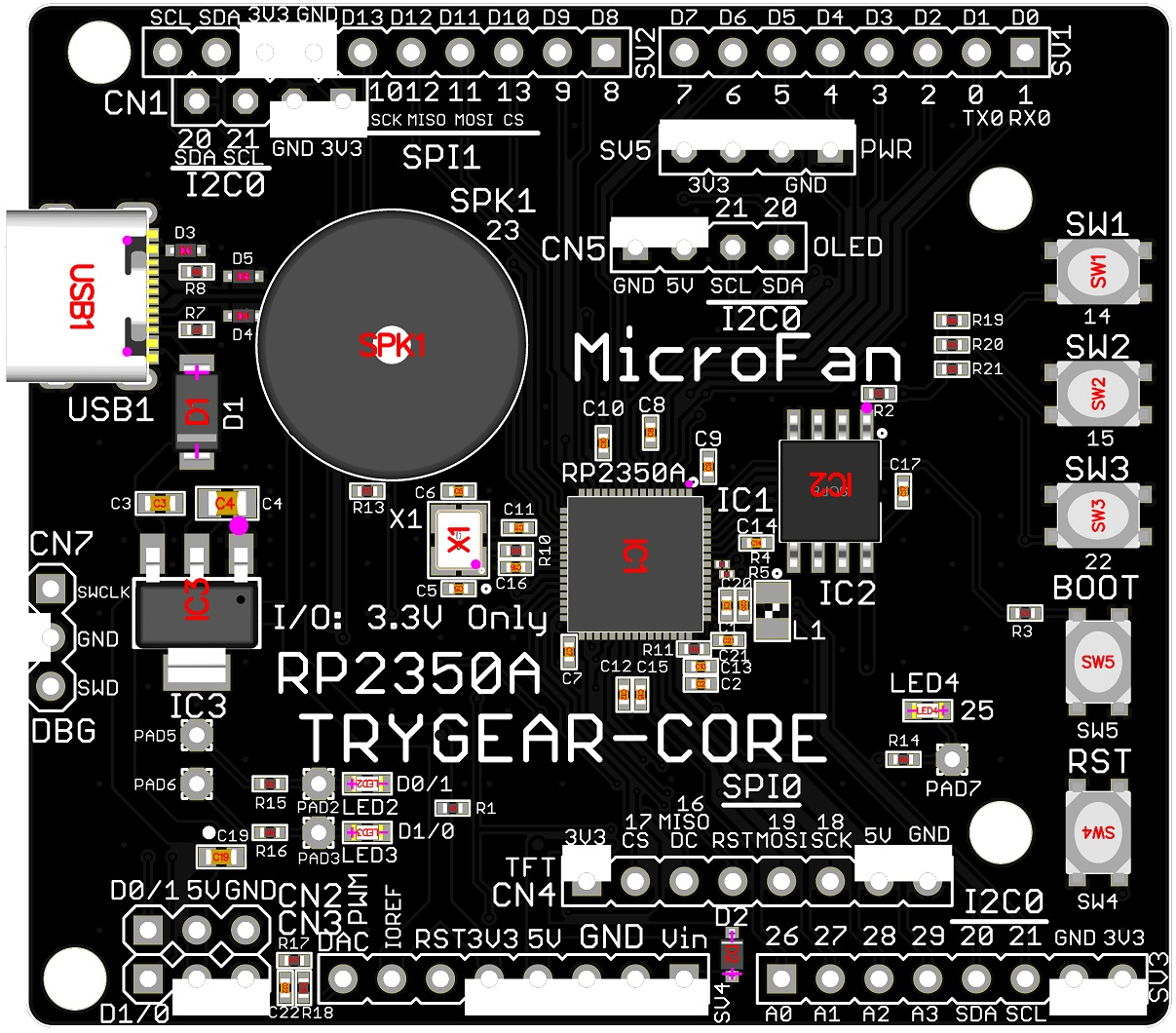 TRYGEAR-CORE RP2350A (RP2350A, Dual ARM Cortex-M33 8MB Flash)