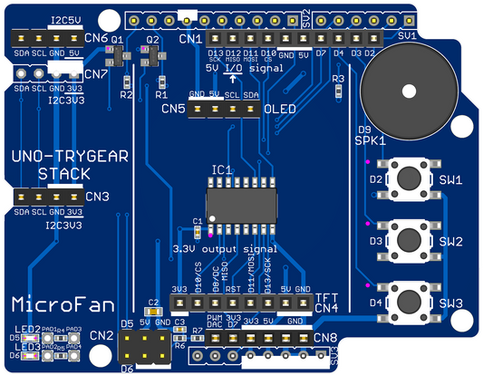 UNO-TRYGEAR-STACK (UNO R3/R4->TRYGEAR化シールド)